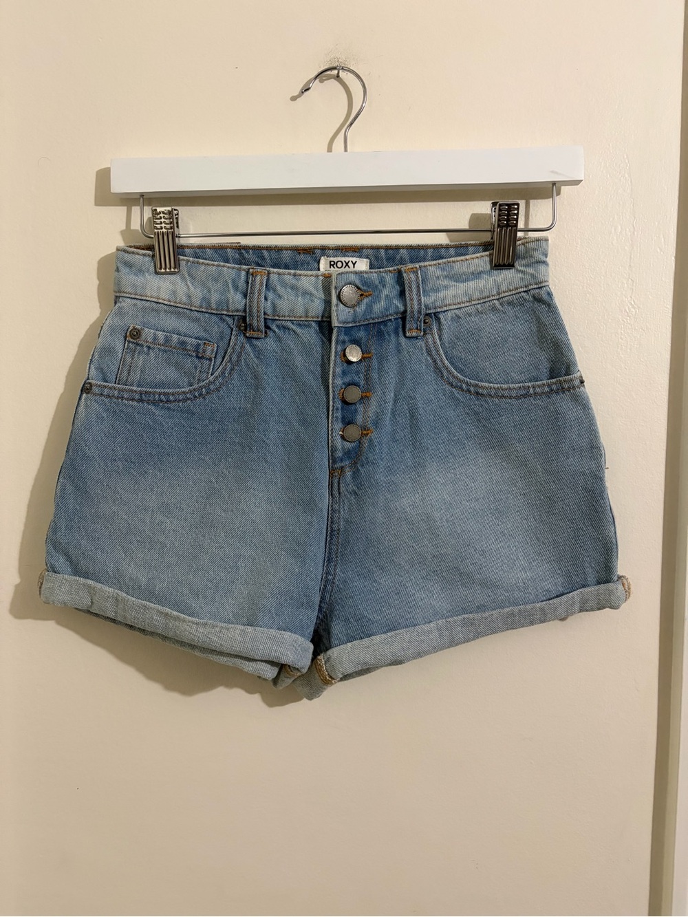 Roxy Medium Blue Button-Front Denim Shorts